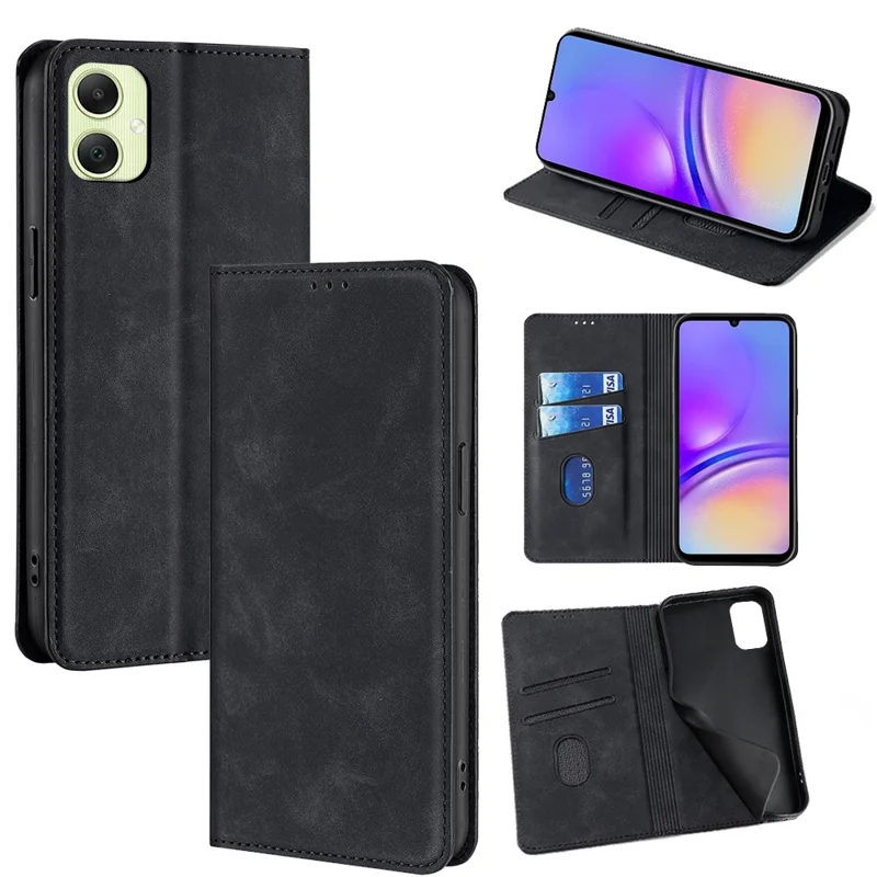For Samsung Galaxy A05 4G Case Card Holder PU Leather Magnetic Closing Phone Cover - Black