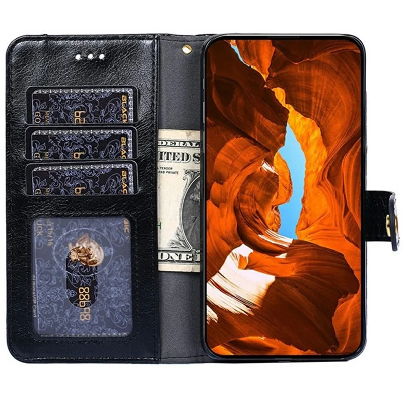 For Samsung Galaxy A05 4G Case Zipper Pocket PU Leather Wallet Flip Phone Cover with Wrist Strap - Black