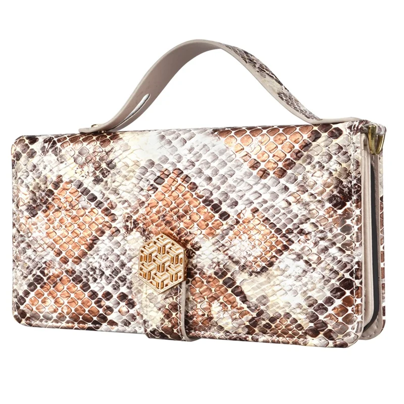 For Samsung Galaxy A05 4G Case Snake Skin Texture PU Leather Phone Wallet Cover with Shoulder Strap - White