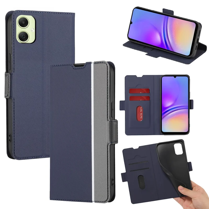 For Samsung Galaxy A05 4G Case Card Holder Twill Texture Leather Phone Cover - Blue