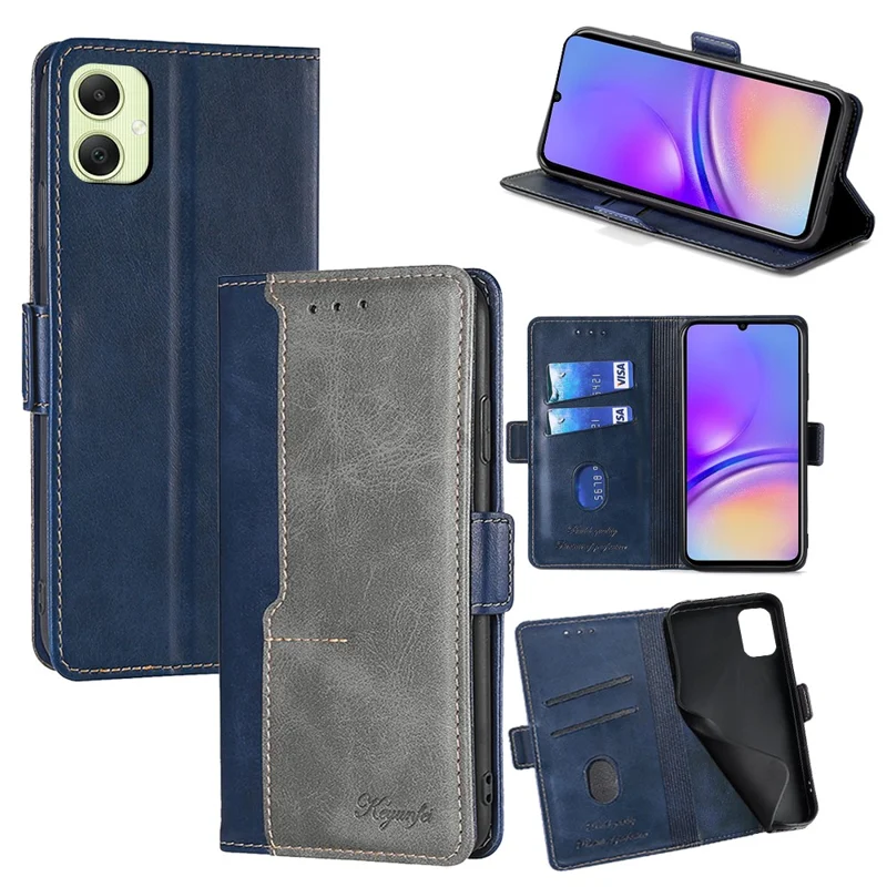 For Samsung Galaxy A05 4G Case Contrast Color Wallet Leather Phone Cover - Blue + Grey