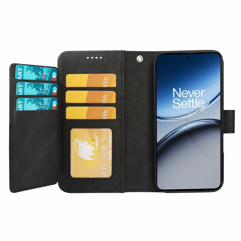 For OnePlus Nord 4 Leather Case Line Pattern Wallet Phone Cover with 9 Card Slots - Black