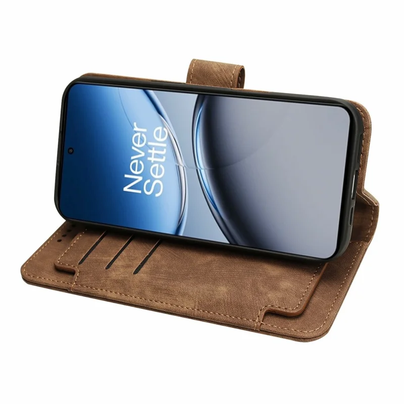 For OnePlus Nord 4 Leather Case Line Pattern Wallet Phone Cover with 9 Card Slots - Brown