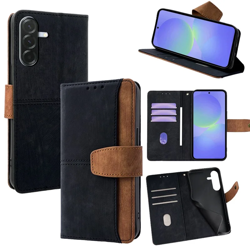 For Samsung Galaxy A36 5G Case RFID Blocking Color Splicing PU Leather Wallet Phone Cover - Black