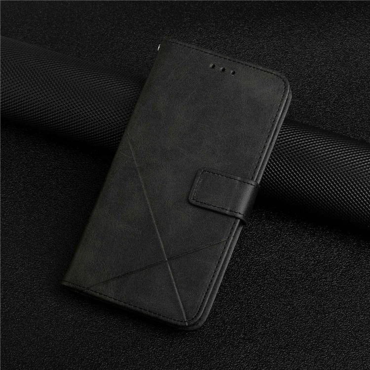 Für Samsung Galaxy S23+ Drop-proof Line Imprinting Phone Case Solid Color PU Leather Magnetic Clasp Wallet Stand Flip Cover with Strap - Schwarz