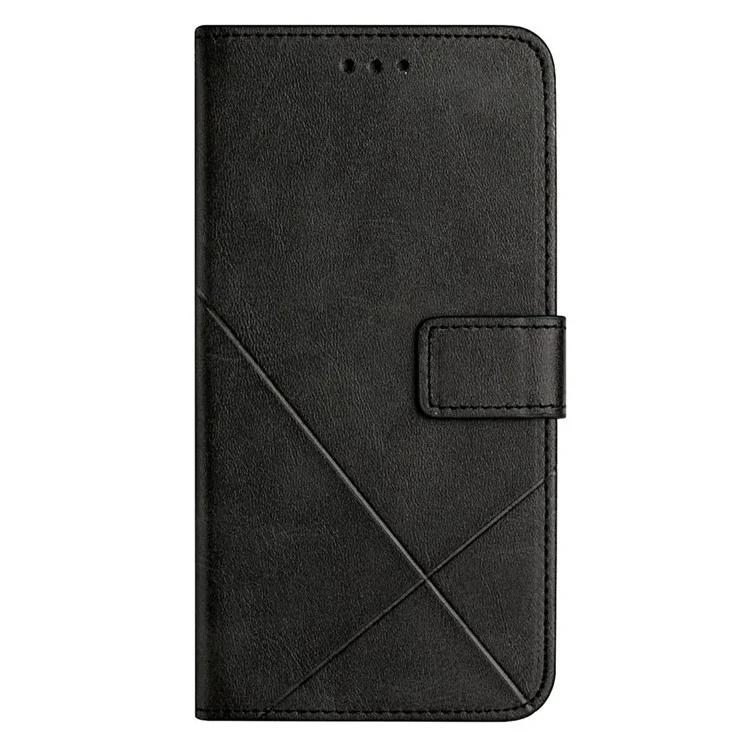 Für Samsung Galaxy S23+ Drop-proof Line Imprinting Phone Case Solid Color PU Leather Magnetic Clasp Wallet Stand Flip Cover with Strap - Schwarz
