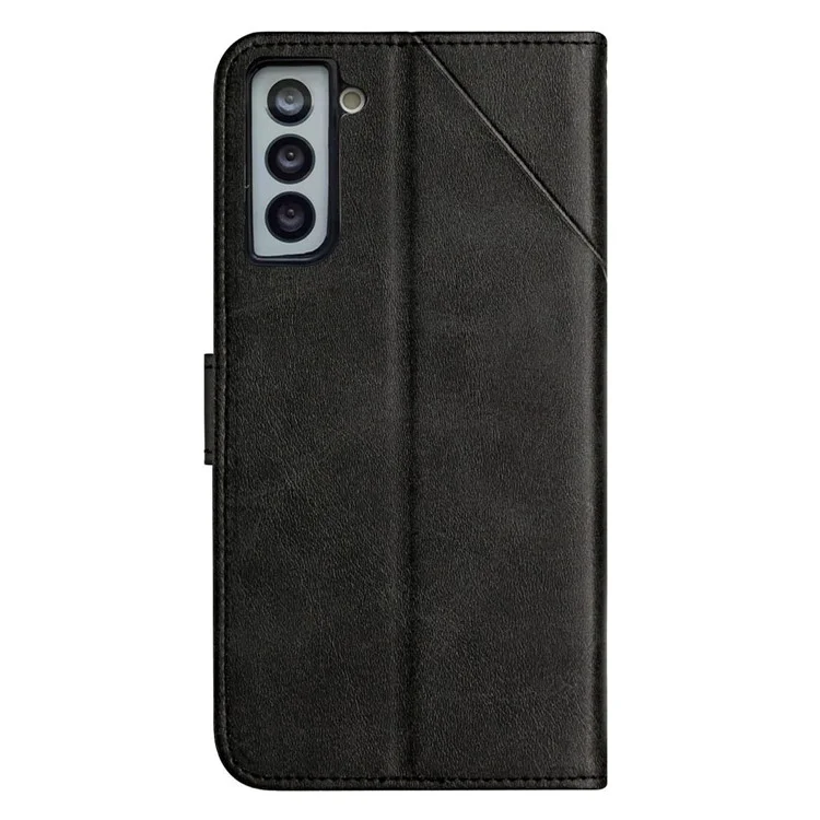 Für Samsung Galaxy S23+ Drop-proof Line Imprinting Phone Case Solid Color PU Leather Magnetic Clasp Wallet Stand Flip Cover with Strap - Schwarz