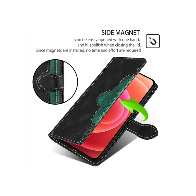 Étui portefeuille en cuir avec fermoir magnétique et chapeau de paille pour Samsung Galaxy A36 5G - Noir