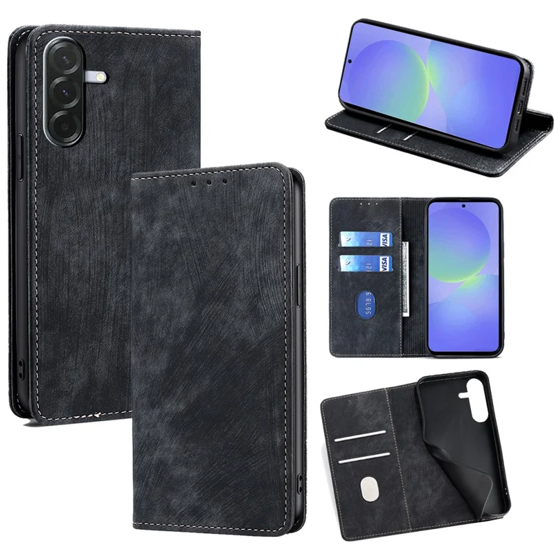 For Samsung Galaxy A36 5G Case RFID Blocking Wallet Foldable Stand Leather Phone Cover - Black