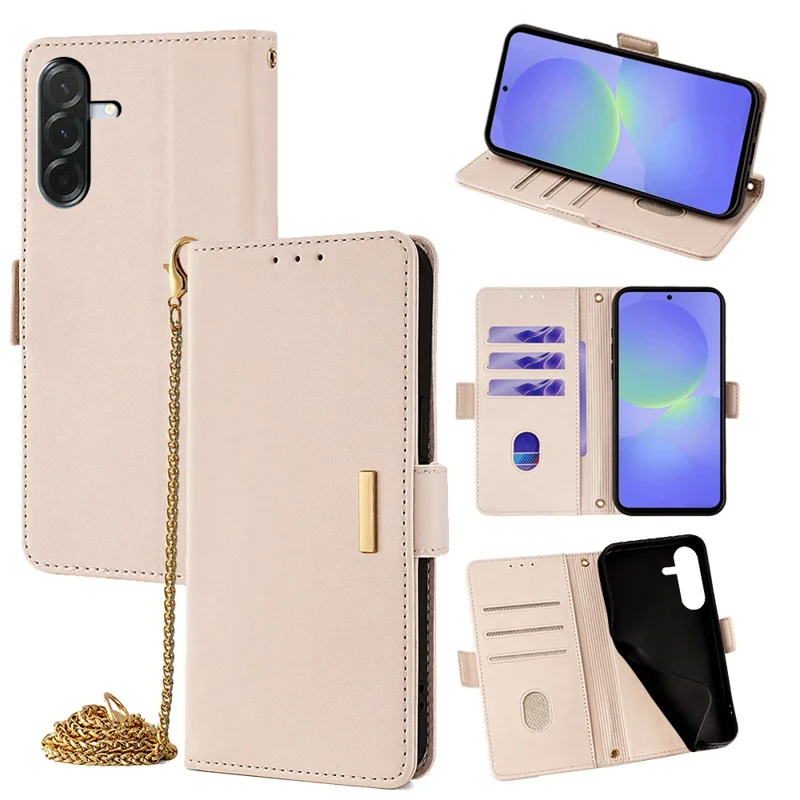 For Samsung Galaxy A36 5G Case PU Leather Wallet Stand Phone Cover with Crossbody Shoulder Strap - White