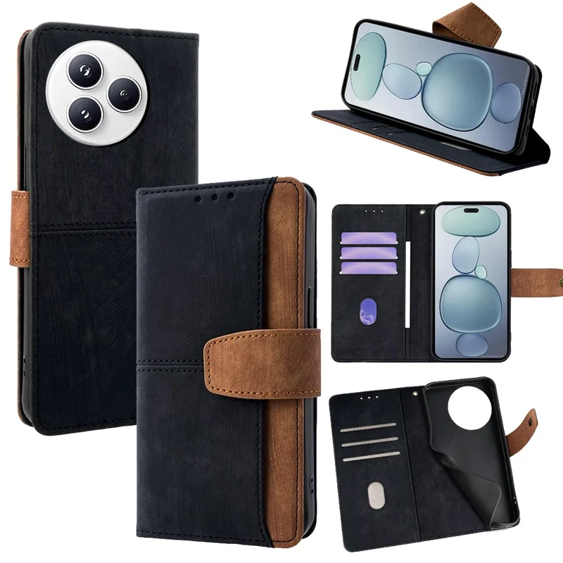 For Xiaomi Civi 5 Pro 5G Case RFID Blocking Color Splicing PU Leather Wallet Phone Cover - Black