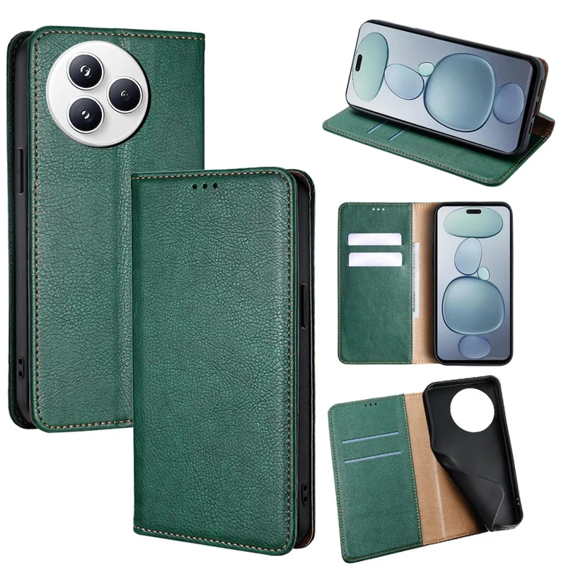 Cover a portafoglio in pelle PU per Xiaomi Civi 5 Pro 5G con chiusura magnetica - Verde