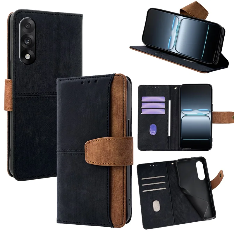 For OnePlus Ace 5 Ultra 5G Case RFID Blocking Color Splicing PU Leather Wallet Phone Cover - Black