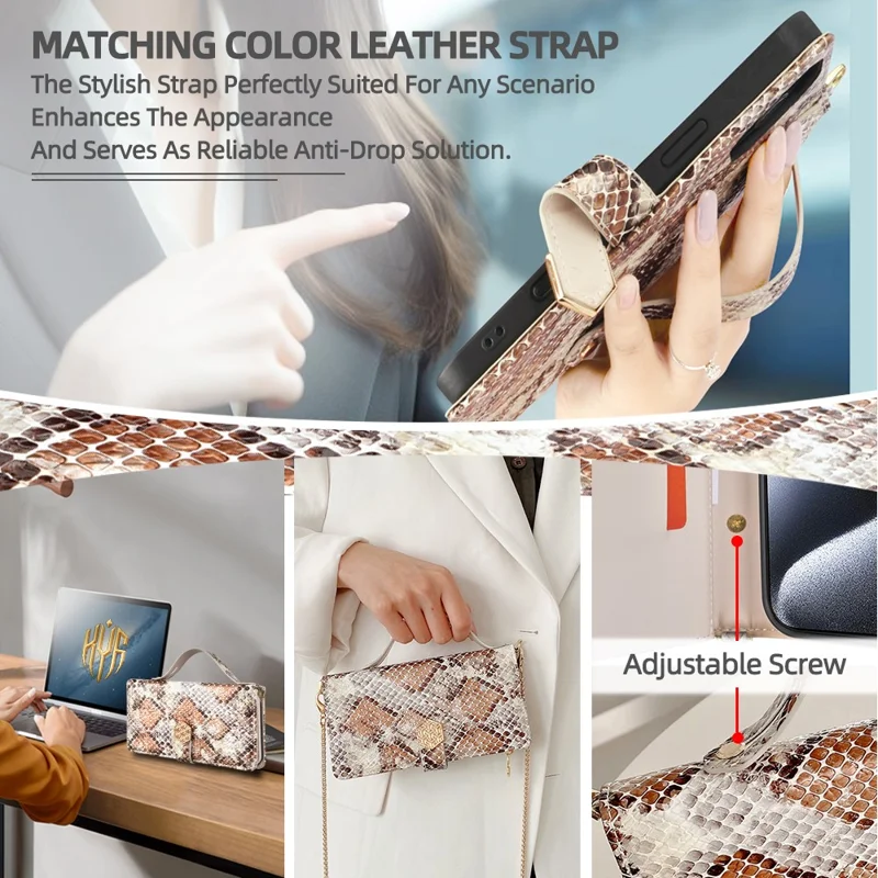 For OnePlus Nord 5 5G / Ace 5 Ultra 5G Case Snake Skin Texture PU Leather Phone Wallet Cover with Shoulder Strap - White