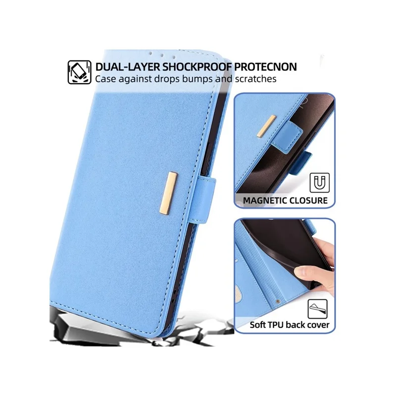 Étui en cuir PU pour OnePlus Nord 5 5G / Ace 5 Ultra 5G avec support de portefeuille, bandoulière et dragonne - Bleu