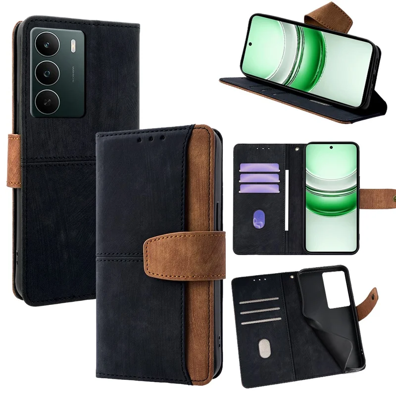 Für Realme C71 4G Hülle RFID-Blockierung Farbmischung PU-Leder Wallet Handyhülle - Schwarz
