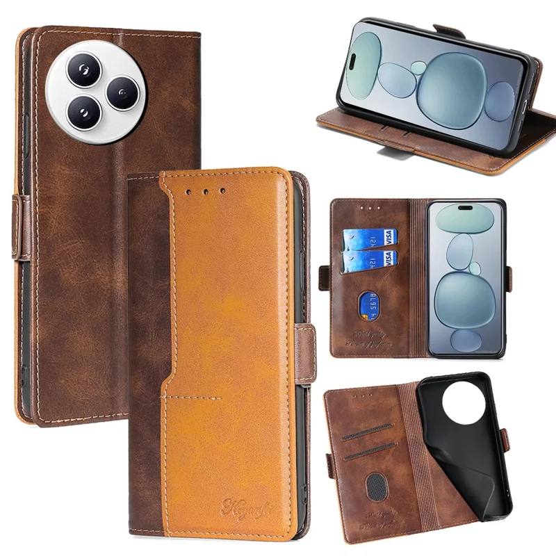 For Xiaomi Civi 5 Pro 5G Case Contrast Color Wallet Leather Phone Cover - Dark Brown + Gold