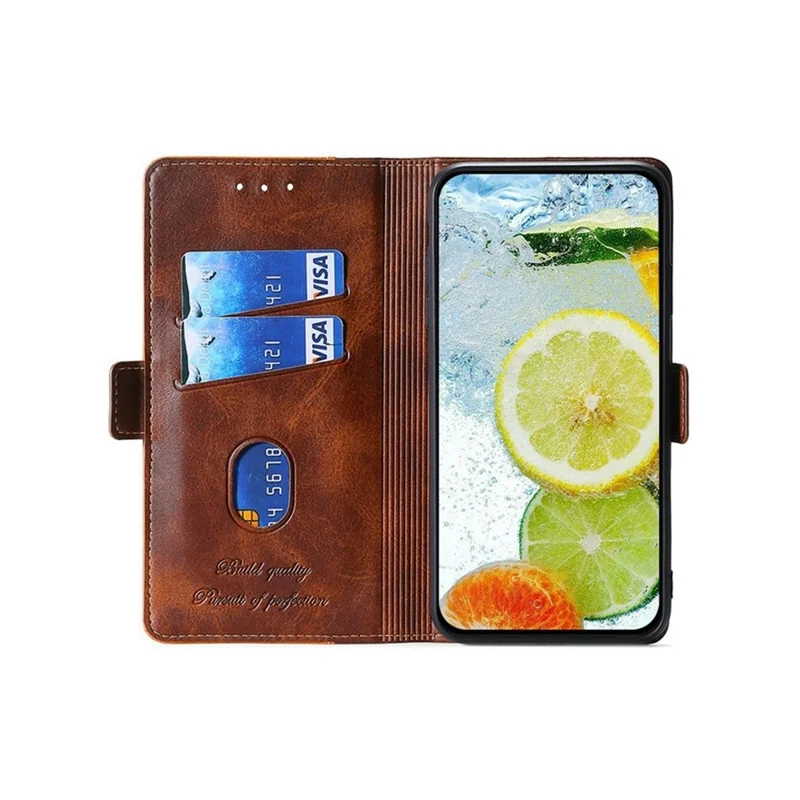 For Xiaomi Civi 5 Pro 5G Case Contrast Color Wallet Leather Phone Cover - Dark Brown + Gold