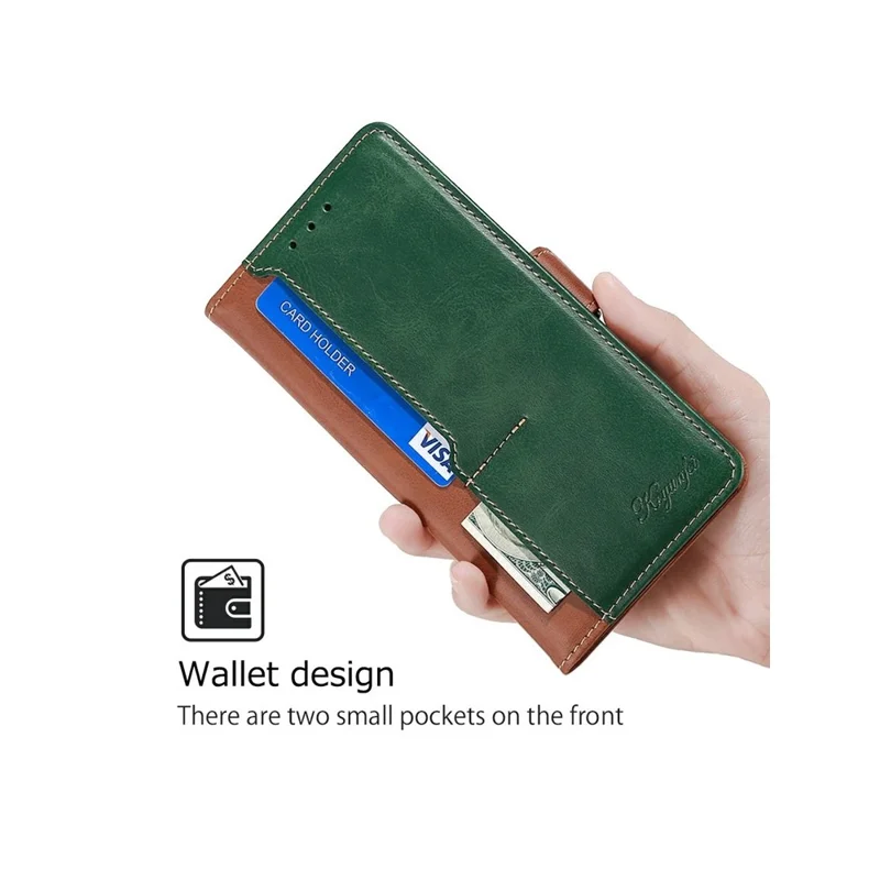 For Oppo A5x 5G Case Contrast Color Wallet Leather Phone Cover - Light Brown + Green