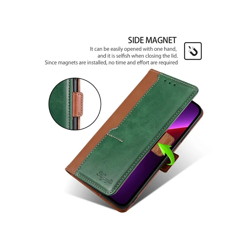 For Oppo A5x 5G Case Contrast Color Wallet Leather Phone Cover - Light Brown + Green