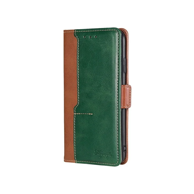 For Oppo A5x 5G Case Contrast Color Wallet Leather Phone Cover - Light Brown + Green