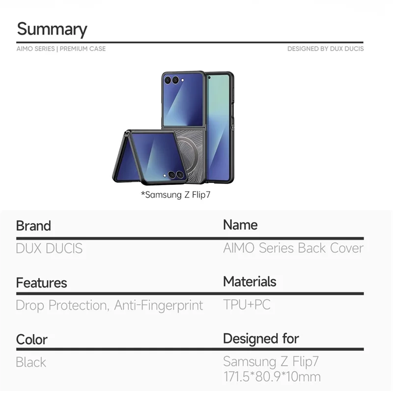Dux Ducis Aimo Series For Samsung Galaxy Z Flip7 5G Compatible with MagSafe PC + TPU Slim Cover Without Glass