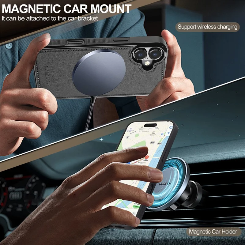 LC.IMEEKE Étui magnétique en cuir + TPU compatible avec MagSafe pour iPhone 17 - Noir