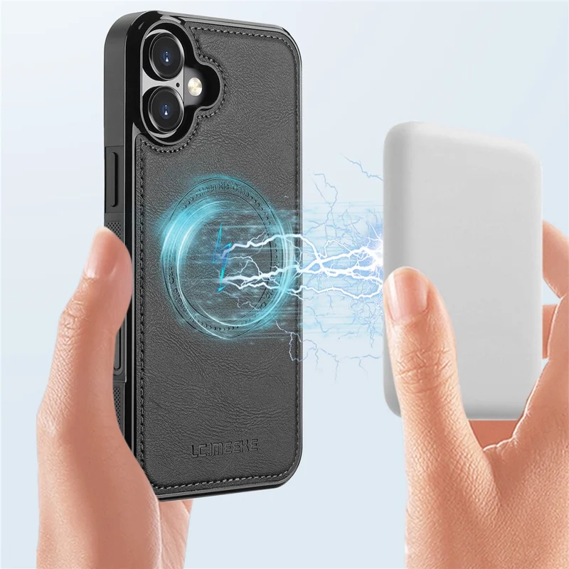 LC.IMEEKE Étui magnétique en cuir + TPU compatible avec MagSafe pour iPhone 17 - Noir