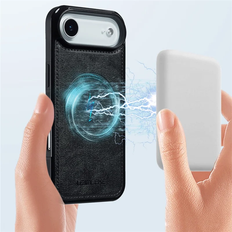 LC.IMEEKE Funda Magnética de Cuero + TPU para iPhone 17 Compatible con MagSafe - Negro