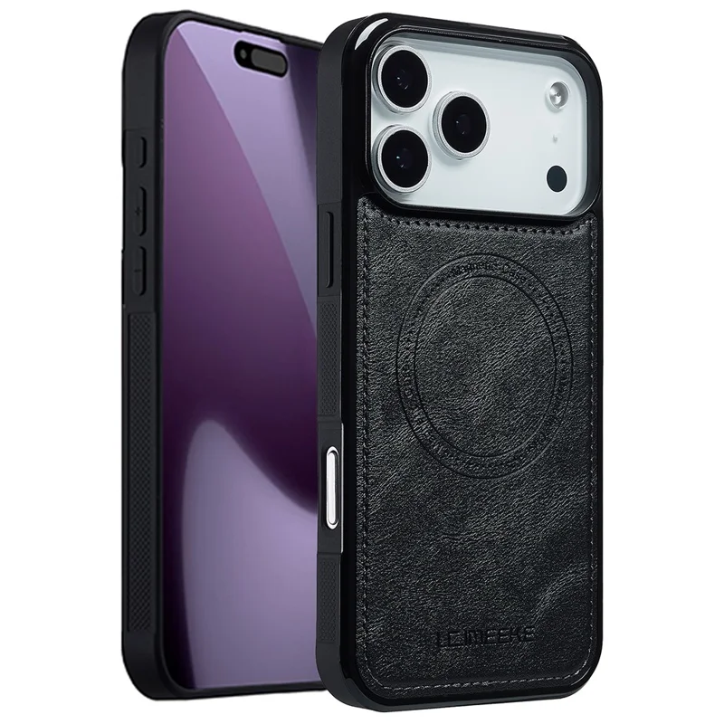 LC.IMEEKE For iPhone 17 Pro Magnetic Case Compatible with MagSafe Leather + TPU Back Cover - Black