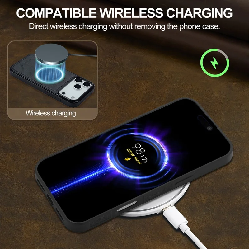 LC.IMEEKE For iPhone 17 Pro Magnetic Case Compatible with MagSafe Leather + TPU Back Cover - Black