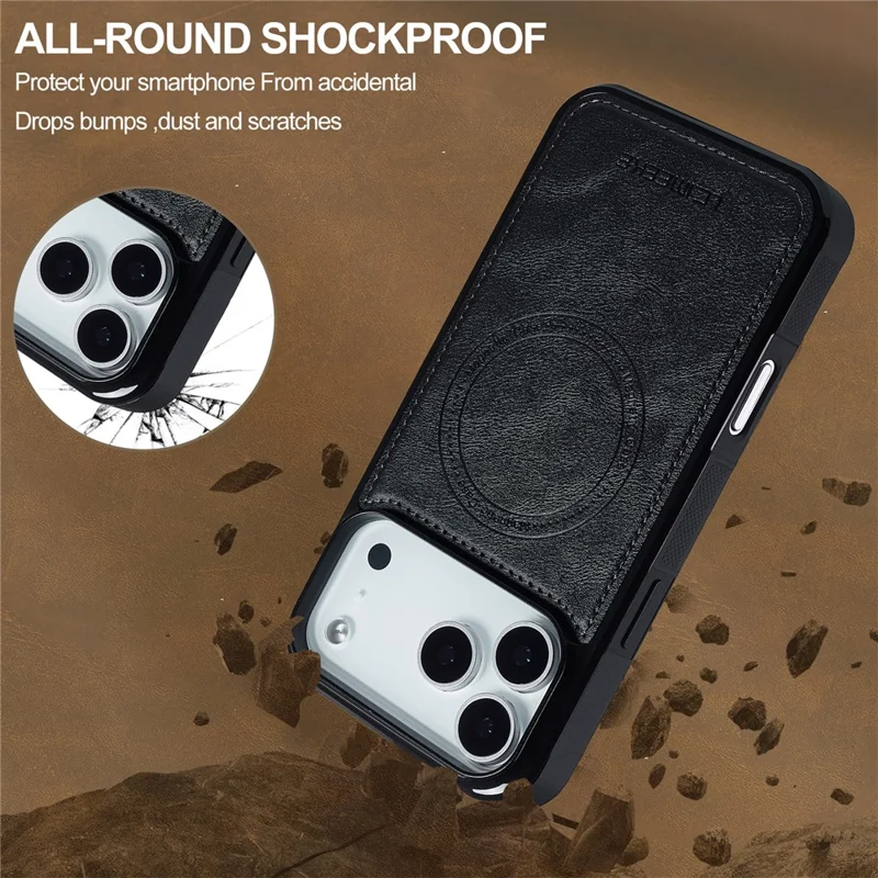 LC.IMEEKE For iPhone 17 Pro Max Magnetic Case Compatible with MagSafe Leather + TPU Back Cover - Black