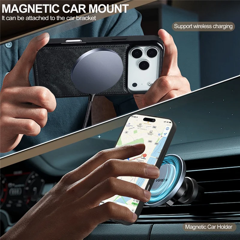 LC.IMEEKE For iPhone 17 Pro Max Magnetic Case Compatible with MagSafe Leather + TPU Back Cover - Black