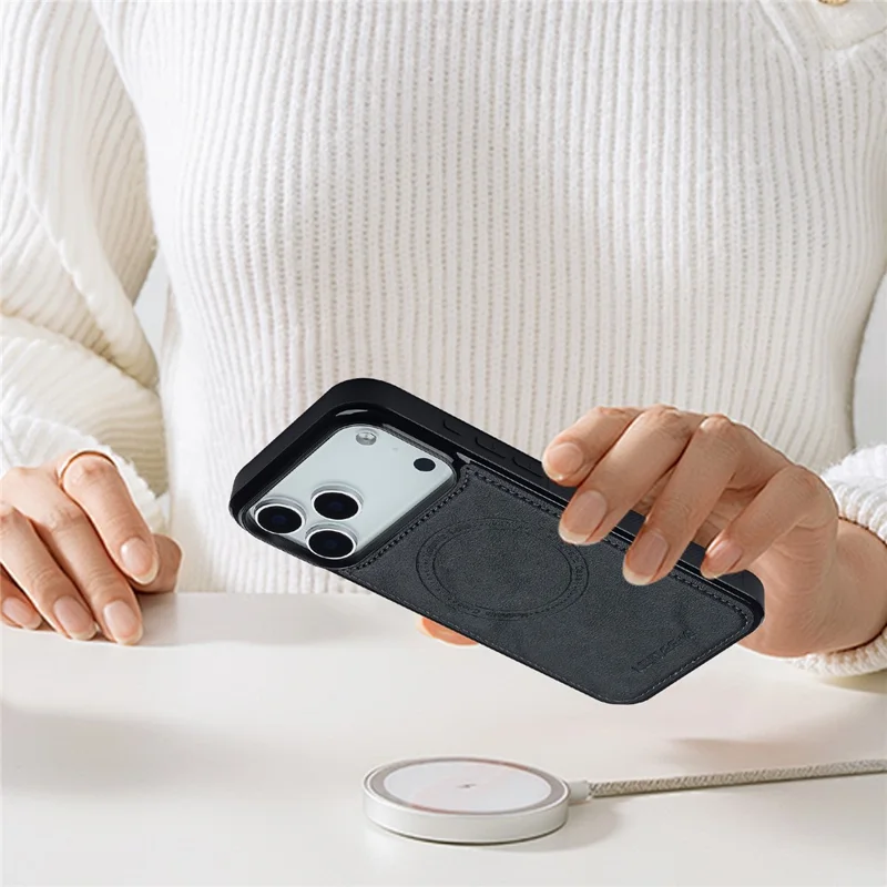 LC.IMEEKE For iPhone 17 Pro Max Magnetic Case Compatible with MagSafe Leather + TPU Back Cover - Black