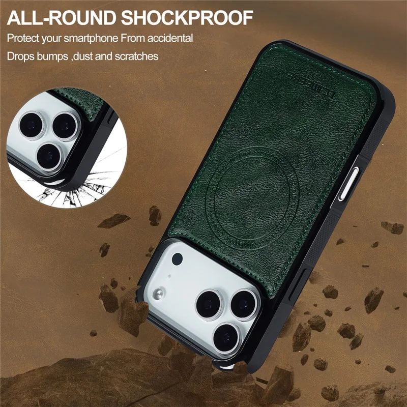 LC.IMEEKE For iPhone 17 Pro Max Magnetic Case Compatible with MagSafe Leather + TPU Back Cover - Green