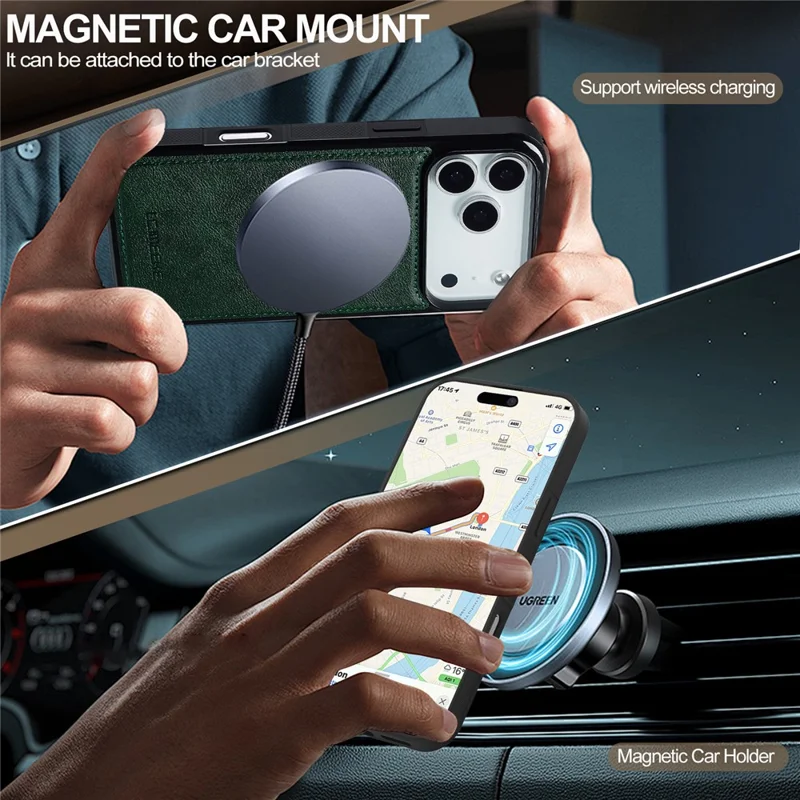 LC.IMEEKE For iPhone 17 Pro Max Magnetic Case Compatible with MagSafe Leather + TPU Back Cover - Green