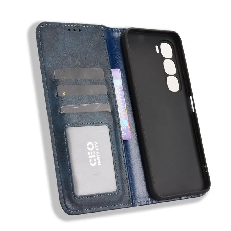 Pour Infinix Hot 60 5G / 60i 4G Étui en Cuir Portefeuille Support Texture Rétro Housse de Téléphone - Bleu