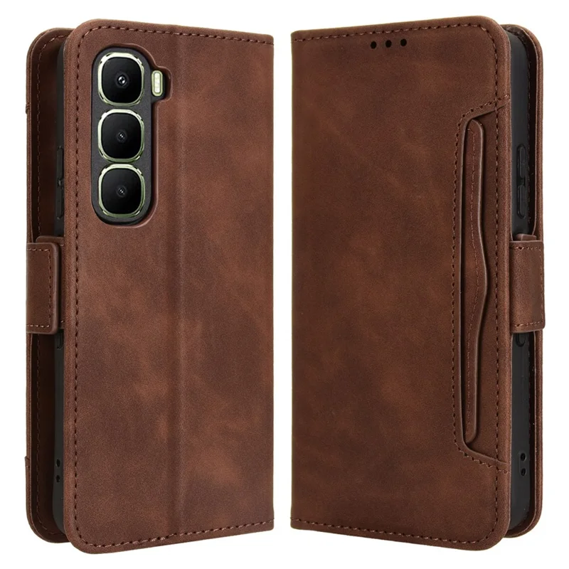 For Infinix Hot 60 5G / Hot 60i 4G Leather Case Phone Wallet Cover with Multiple Card Slots - Brown