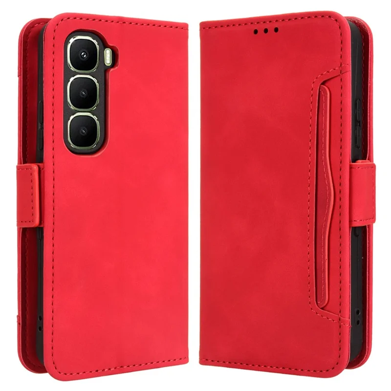 For Infinix Hot 60 5G / Hot 60i 4G Leather Case Phone Wallet Cover with Multiple Card Slots - Red