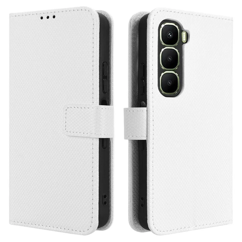 For Infinix Hot 60 5G / Hot 60i 4G Leather Wallet Case with Strap Diamond Texture Phone Cover - White