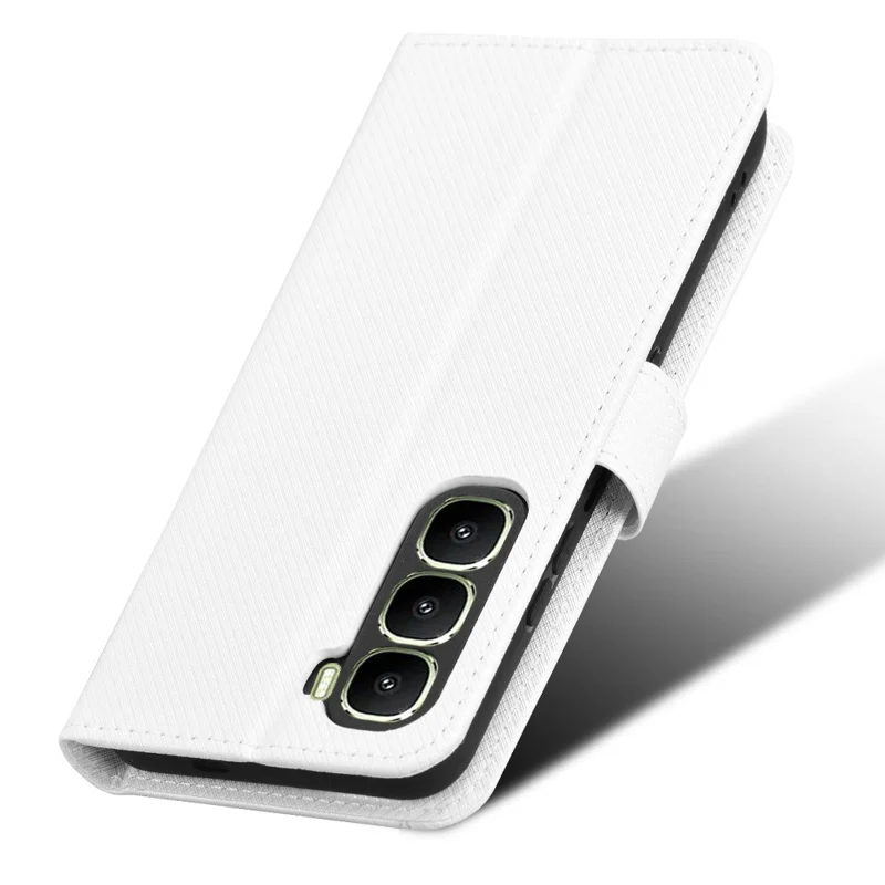 For Infinix Hot 60 5G / Hot 60i 4G Leather Wallet Case with Strap Diamond Texture Phone Cover - White