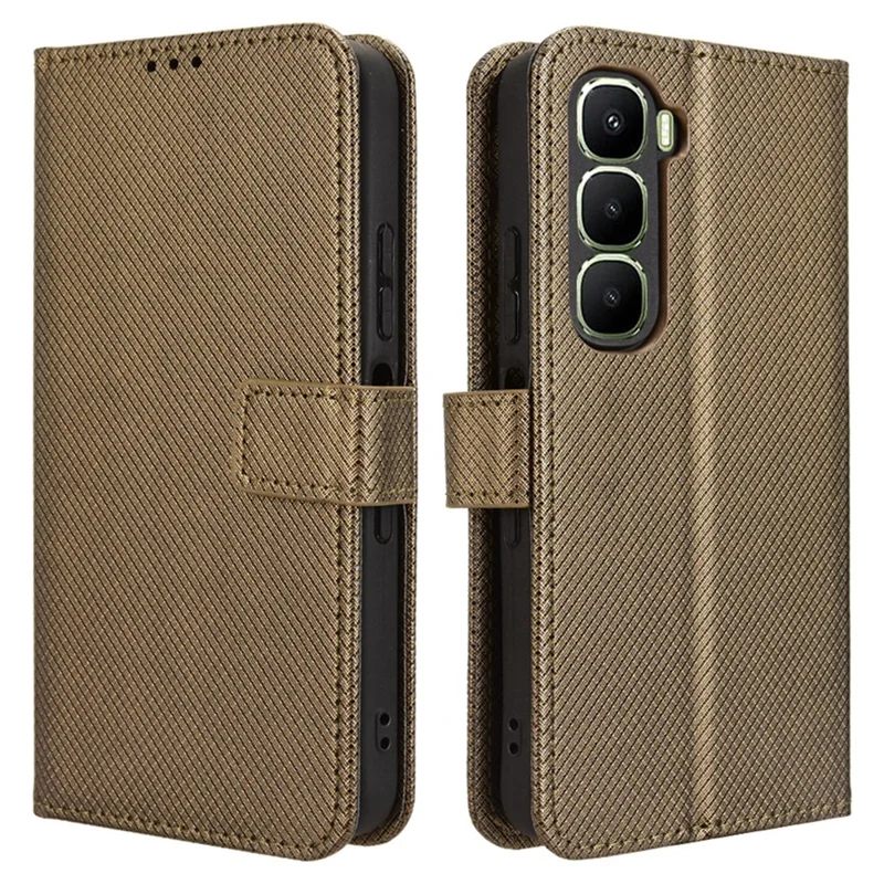 For Infinix Hot 60 5G / Hot 60i 4G Leather Wallet Case with Strap Diamond Texture Phone Cover - Brown