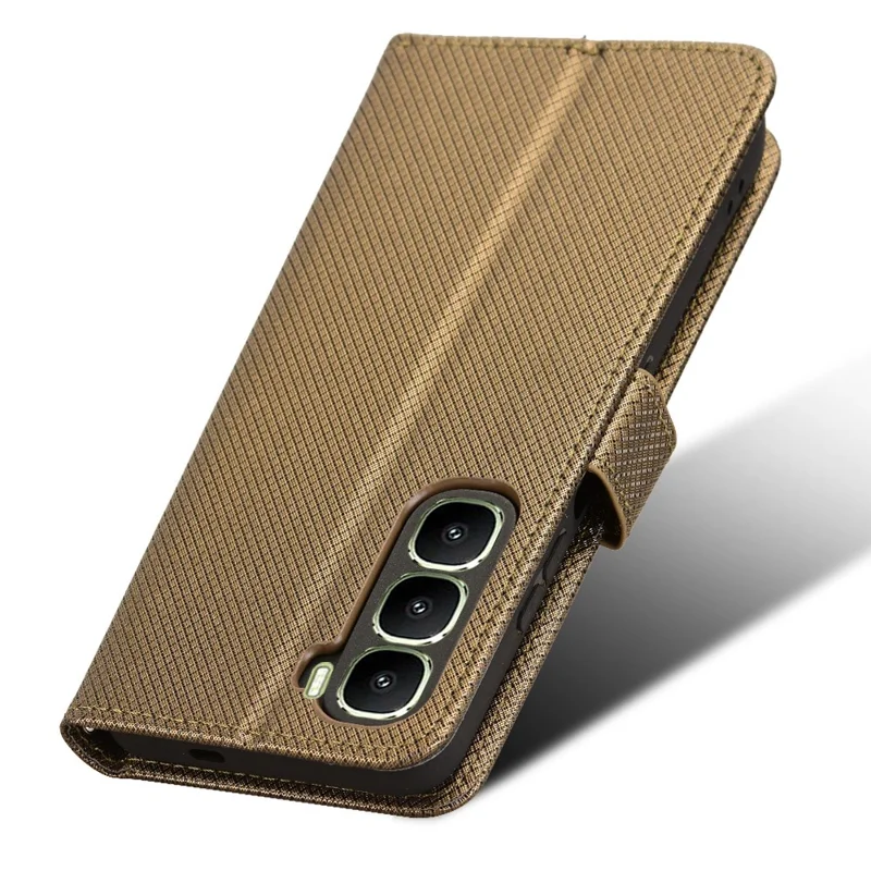 For Infinix Hot 60 5G / Hot 60i 4G Leather Wallet Case with Strap Diamond Texture Phone Cover - Brown