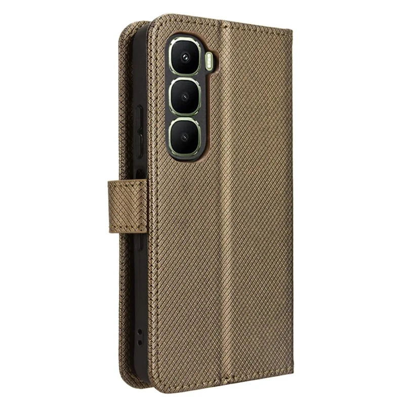 For Infinix Hot 60 5G / Hot 60i 4G Leather Wallet Case with Strap Diamond Texture Phone Cover - Brown
