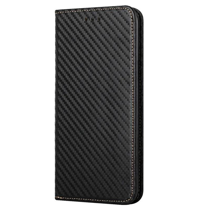 For Samsung Galaxy S23 Carbon Fiber Texture PU Leather Case Magnetic Auto-absorbed Wallet Stand Folio Flip Phone Cover - Black