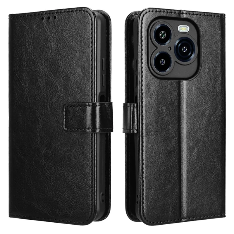 Für Oukitel C65 / C65 Pro Hülle Crazy Horse Textur PU-Leder Handy-Geldbörse mit Handschlaufe - Schwarz