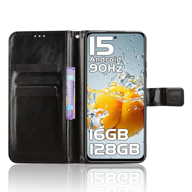 Für Oukitel C65 / C65 Pro Hülle Crazy Horse Textur PU-Leder Handy-Geldbörse mit Handschlaufe - Schwarz