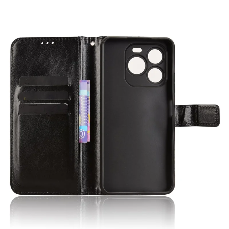 Für Oukitel C65 / C65 Pro Hülle Crazy Horse Textur PU-Leder Handy-Geldbörse mit Handschlaufe - Schwarz
