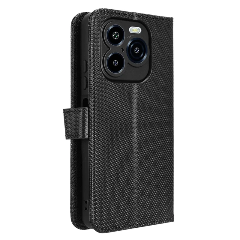 Pour Oukitel C65 / C65 Pro Étui Portefeuille en Cuir avec Lanière Texture Diamant Housse de Téléphone - Noir