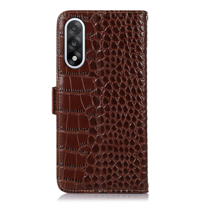 Étui portefeuille OnePlus Ace 5 Ultra 5G / Nord 5 5G avec blocage RFID, texture de crocodile, cuir de vache véritable - Marron